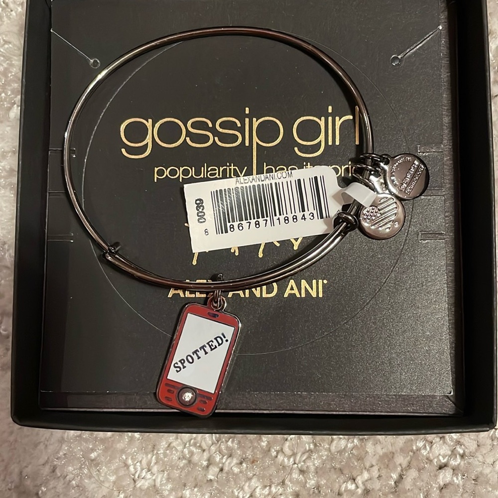 Alex and Ani Gossip Girls "Cell Phone" Adjustable Midnight Silver Bracelet NEW